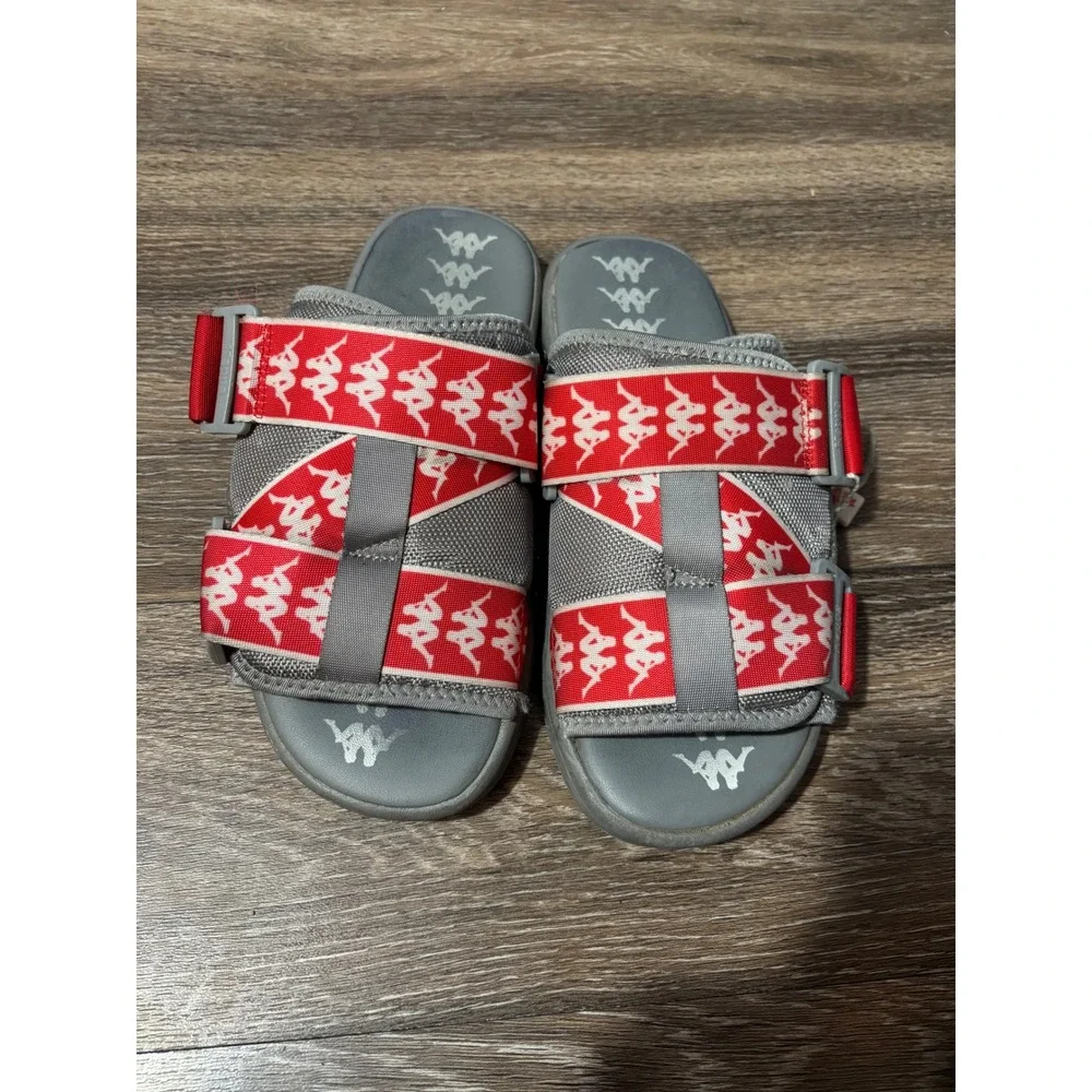 Kappa‎ Banda Mitel 1 Sandals Grey Red Logo Buckle Slide Sandals Mens 8.5